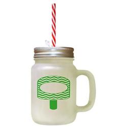 Green Yellow Ice Image Frosted Glass Mason Jar With Straw