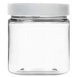 Clear 4 Ounce PET Round Plastic Jars with White Lids, and Labels, 12 Pack (C4WL12)