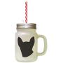 Black Modern Siames Cat Head Silhouette Frosted Glass Mason Jar With Straw