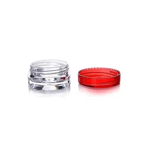 50 Stück 3ml/5ml (3g/5g) Kunststoff Leere Reise-Refillbare Kosmetik Gesicht Hand Creme Salbe Probe Behälter Flasche Jar Dose mit Rotem Deckel (3ml/3g)
