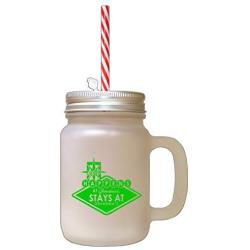 Green What Happens GrandmaS Stays GrandmaS Frosted Glass Mason Jar With Straw