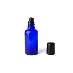 3PCS 30ml/1oz Empty Refillable Blue Glass Essential Oil Roll-On Bottles Roller Vial Holder Jar Pot with Stainless Steel Roller Ball Cosmetic Container for Perfume Aromatherapy Medicine Oil