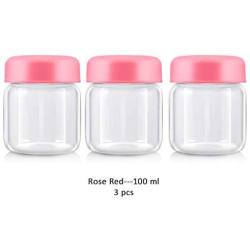 3 Pcs Mason Jars Canning Glass Jars Glass Smoothies Jars with Lids for Drinking and Storage Reusable Container for Juice Milk Bulk Food Coffee Round Glass Jars (Color : Rose red, Size : 100ml)