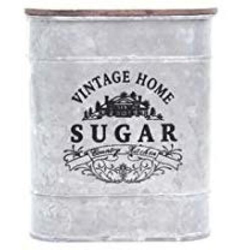 Iron Box Wooden Cover Tea Coffee Sugar Storage Jars Candy Sundries Storage Can,14X9X16.5Cm,Sugar