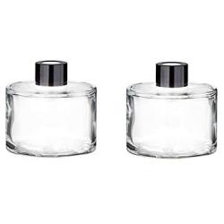 2PCS 50ml/1.7oz Empty Clear Round Fragrance Glass Diffuser Bottles with Black Caps and Inner Plug Refillable Perfume Jars Storage Containers Small Cylinder Essential Oil Accessories DIY Replacement