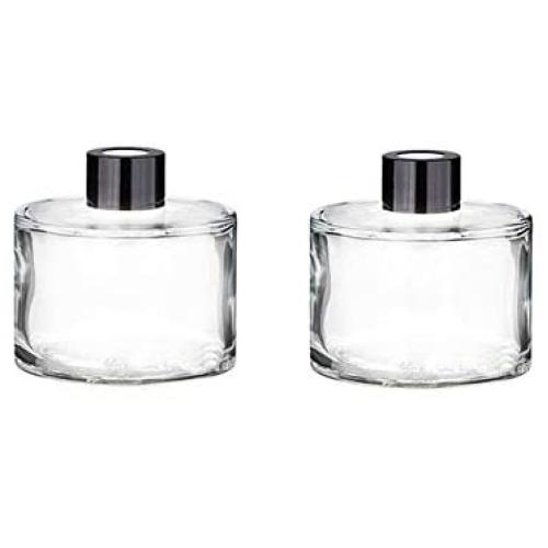 2PCS 1.7oz Empty Clear Thicken Round Glass Fireless Aromatherapy Diffuser Bottles with Inner Plug and Black Cap Perfume Fragrance Essential Oil Transfer Vial Jars Travel Packing Storage Containers