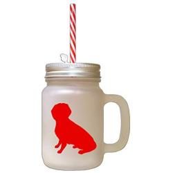 Red Alpine Dachsbracke Silhouette Frosted Glass Mason Jar With Straw