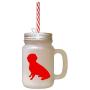 Red Alpine Dachsbracke Silhouette Frosted Glass Mason Jar With Straw