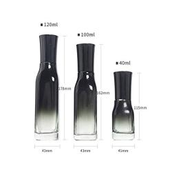 1PK (100ml/3.4oz) Black Gradient Effect Empty Glass Bottle with Pump Head Portable Refillable Bottle Makeup Packing Storage Container Jar for Lotion Essence Emulsion Essential Oils