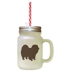 Brown Chow Chow Silhouette Frosted Glass Mason Jar With Straw