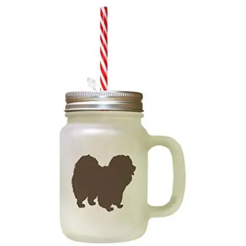 Braun Chow Chow Silhouetten Gefrierglas-Marmeladenvessel mit Strohhalse