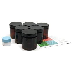 Amber 4 oz Plastic Jars with Black Lids 6 pk with Mini Jar - PET Round Refillable Containers