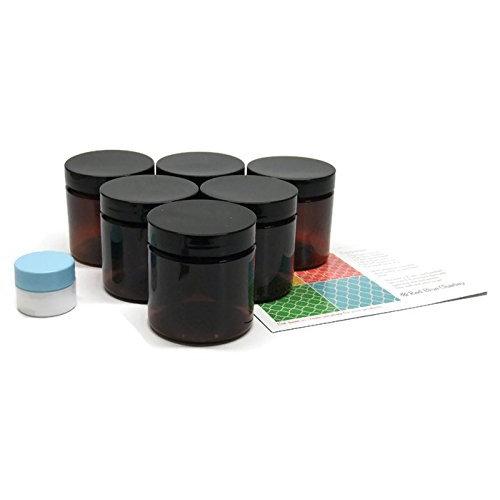 Amber 4 oz Plastic Jars with Black Lids 6 pk with Mini Jar - PET Round Refillable Containers