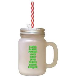 Green Christmas SantaS Reinders Names Frosted Glass Mason Jar With Straw