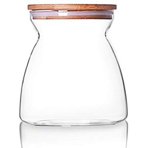 Glasbehälter JIAQI mit Bambusdeckel und Silikonring, luftdichter Behälter für Pasta, Tee, Kaffee, Kekse, Gewürze und mehr, 700ml/23,67oz