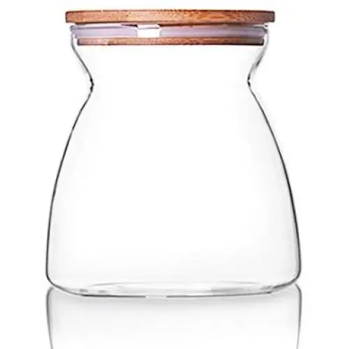 JIAQI Glass Storage Jar with Natural Bamboo Wood Lid & Silicone Seal Ring, Kitchen Glass Food Storage Containers Airtight Canister for Pasta, Tea, Coffee, Cookies, Spice and More, 700ml/23.67oz