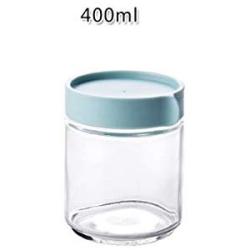 1Pcs Kitchen Glass Sealed Jars With Lid Cereals Snacks Storage Tank Milk Powder Candy Cookie Container Storage Bottle,400Ml-Blue