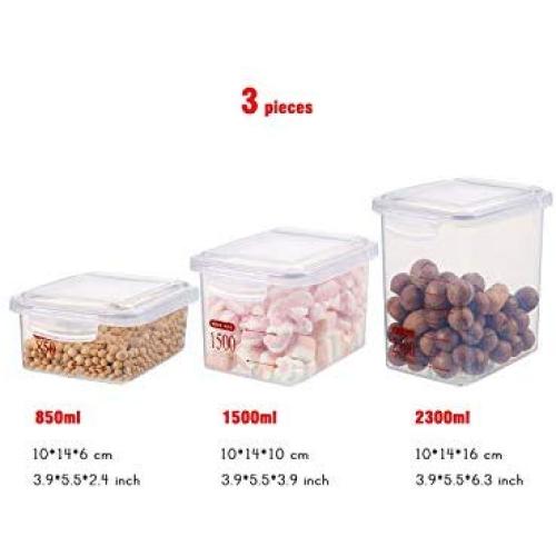 3 Pieces Food Storage Containers Airtight Jars Value Set Kitchen Storage Container Plastic Food Keeper 850Ml 1500Ml 2300Ml,Red