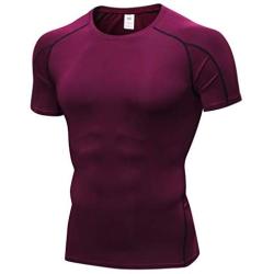 Winsummer Mens Compression Sports Fitness Shirt Short Sleeve Running Fitness Workout Base Layer T-Shirts