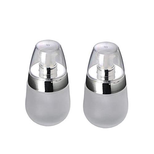 2PCS 1oz 30ml Transparent With Silver Ring Glass Pump Bottles Dispenser Jars Pot Container For Travel​ Makeup Foundations Lotion Cosmetic Serums Face Cream