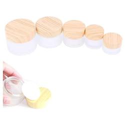 Xunlin 1/5Pc New 5g 10g 15g 30g 50g Frost Glass Bottle Plastic Bamboo Lid Glass Jar Empty Bottle Cream Jar Cosmetic Packaging Container (Color : Dark Khaki)