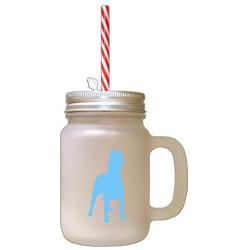 Light Blue Dogo Argentino Silhouette Frosted Glass Mason Jar With Straw