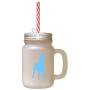 Light Blue Dogo Argentino Silhouette Frosted Glass Mason Jar With Straw
