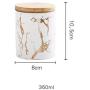 Ceramic Food Storage Jar, Marbled Color Food Storage Containers with Bamboo Lid, 360ML/ 12.17 OZ Portable Airtight Food Storage Canister for Coffee, Nuts, Tea and More (White)