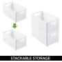 mDesign Plastic Stackable Kitchen Pantry Cabinet, Refrigerator, Freezer Food Storage Bin with Handles, Lid - Organizer for Fruit, Yogurt, Snacks, Pasta - BPA Free, 10" Long, 8 Pack - White