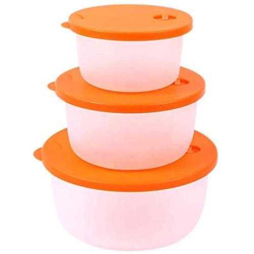 Dichtschließende Küchen-Lebensmittelbehälter, 3er-Pack, Große Kapazität, Kunststoff, Rund, Mikrowellengeeignet (Farbe: Orange)
