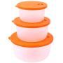 Dichtschließende Küchen-Lebensmittelbehälter, 3er-Pack, Große Kapazität, Kunststoff, Rund, Mikrowellengeeignet (Farbe: Orange)