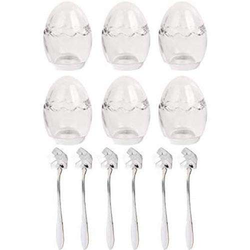 XICHEN 1set (6 jars With 6 flower-type dessert spoon) Egg shell glass pudding cup Yoghurt Jars pudding Jar with Lid Replacement Glass Jars for