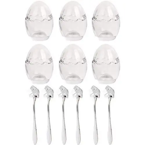 XICHEN 1 ensemble (6 pots avec 6 cuillères à dessert type fleur) Pots en coquille d'œuf en verre pour pudding/yaourt avec couvercle – Pots de verre de remplacement.