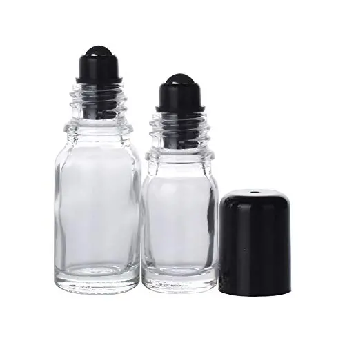 3er Satz 20 ml Klare Glas-Leerrohre mit Edelstahl-Rollenball und schwarzem Deckel für Essenzen, Parfüm, Augenpflege-Flüssigkeit, Kosmetikbehälter, Dosierspender, Probenflaschen.