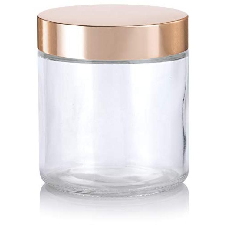 Straight Sided Glass Jar 16 oz w/ Gold Lid