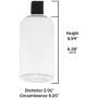 Baire Bottles -16 Ounce Clear Plastic Bottles, Black Hand-Press Flip Disc Caps - Organize Soap, Shampoo, Lotion with a Clean, Clear Look - PET, Lightweight, No BPA - 6 Pack, including 6 Damask Labels