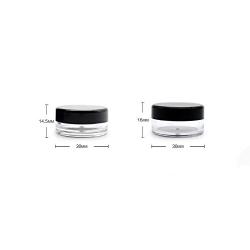 50PCS Transparent Plastic Travel Cosmetic Sample Vial Packing Bottles with Black Screw Cap-Empty Jars Small Round Holder Face Cream Lip Balm Lotion Storage Container Jar Pot DIY Beauty Tool (5G)