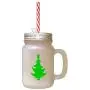 Green Christmas Tree #6 Frosted Glass Mason Jar With Straw Green Christmas Tree #6 Frosted Glass Mason Jar With Straw