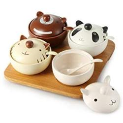 Mini Spice Jars Cute cartoon animal seasoning jar set with hole kitchen ceramic seasoning box