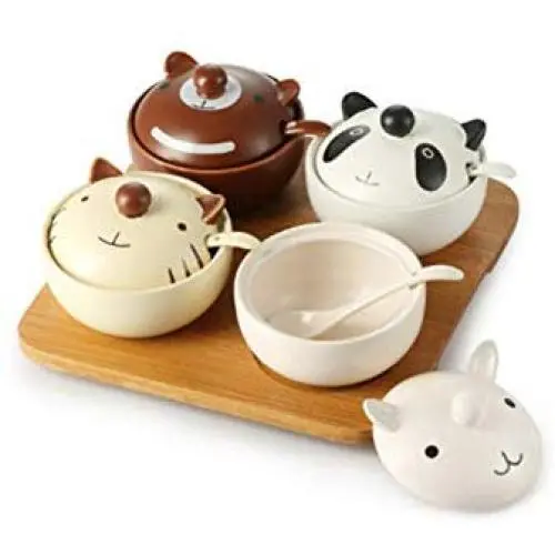 Ensemble de petits pots d'assaisonnement en céramique d'animaux animés, avec trou pour la cuisine.