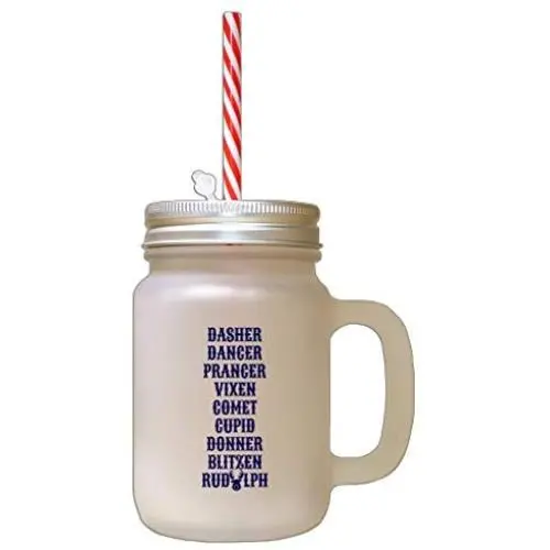 Navy Christmas SantaS Reinders Names Frosted Glass Mason Jar With Straw Navy Christmas SantaS Reinders Names Frosted Glass Mason Jar With Straw