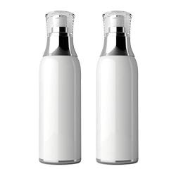 2PCS 120ml/4.1oz White Acrylic Airless Vacuum Pump Press Bottles Empty Refillable Travel Cream Lotion Makeup Container Storage Pot Jar Vials Dispenser for Facial Cleanser Foundations Skin Care