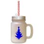 Royal Blue Christmas Tree #6 Frosted Glass Mason Jar With Straw