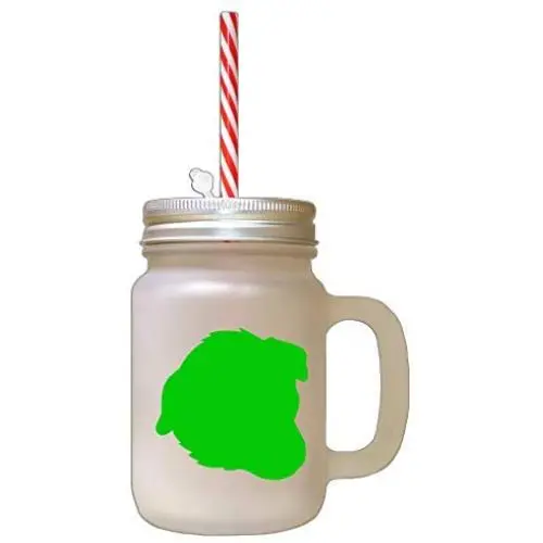 Green Welsh Sheepdog Silhouette Frosted Glass Mason Jar With Straw Green Welsh Sheepdog Silhouette Frosted Glass Mason Jar With Straw