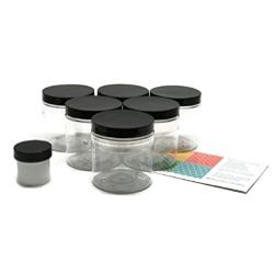 Clear 8 oz Plastic Jars with Black Lids (6 pk) with Sample Jar - PET Round Refillable Containers