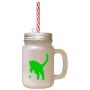 Green British Shorthair Cat Silhouette #3 Frosted Glass Mason Jar With Straw