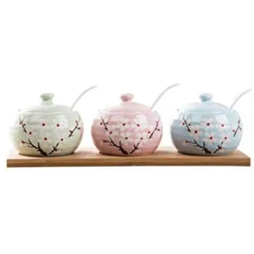 Mini Spice Jars Simple ceramic seasoning jar kitchen household three-piece Mini Spice Jars Simple ceramic seasoning jar kitchen household three-piece