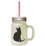 Black Tonkinese Cat Silhouette #1 Frosted Glass Mason Jar With Straw