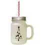 Black Christmas Tree Style 7 Frosted Glass Mason Jar With Straw Black Christmas Tree Style 7 Frosted Glass Mason Jar With Straw