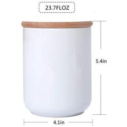 White Ceramic Kitchen Canister Container with Airtight Wood Lid Food Storage Jar Sugar Container Salt and Pepper Storage Containers Candy Jar Spices and Tea Jar Coffee Canister,23.7 Floz